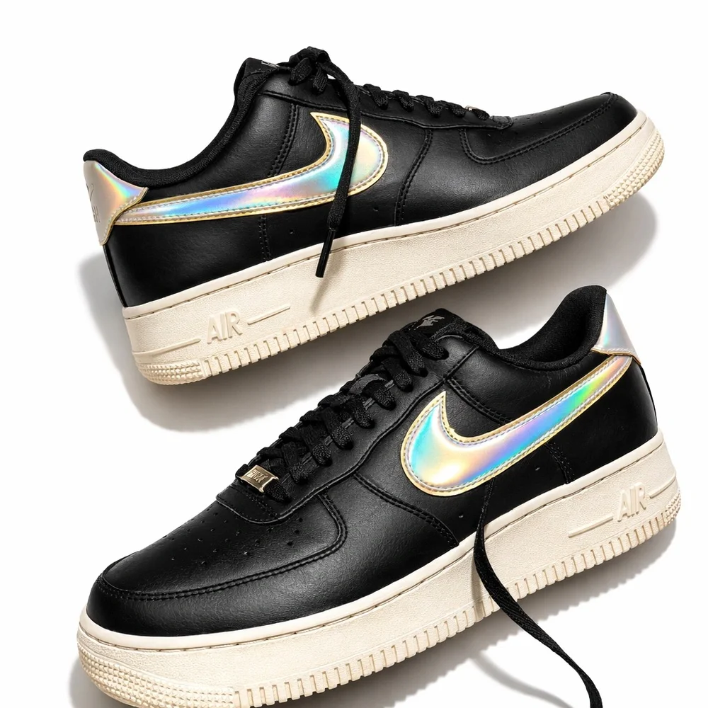 • Nike AF1 Black Iridescent Logo Women Size 9 - Picture 4 of 9